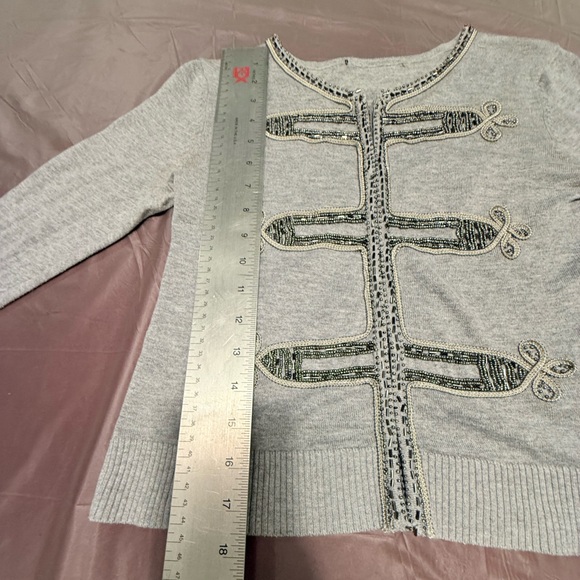 Vintage Gray Silver Beaded Embellished Military Cropped Cardigan Size Small $200 - Picture 8 of 11